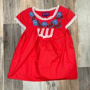 Tracy Feith Red top Floral Embroidery peasant top